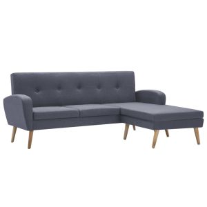 Bank L-vormig 186x136x79 cm stoffen bekleding lichtgrijs