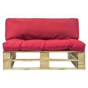 Tuinbank met rode kussens pallet grenenhout
