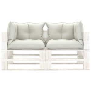 Tuinbank 2-zits met beige kussens pallet hout