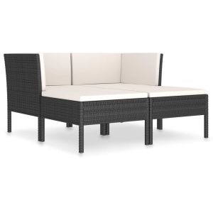 4-delige Loungeset met kussens poly rattan zwart