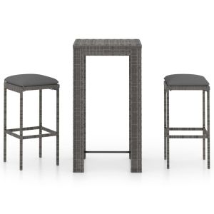 3-delige Tuinbarset met kussens poly rattan grijs