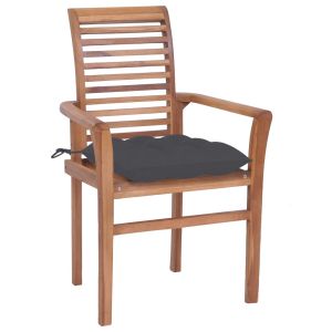 Eetkamerstoelen 2 st met antracietkleurige kussens massief teakhout