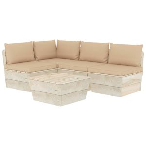 5-delige Loungeset met kussens pallet vurenhout