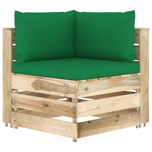 Hoekbank sectioneel met kussens groen geïmpregneerd hout