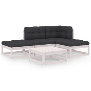 5-delige Loungeset met kussens massief grenenhout