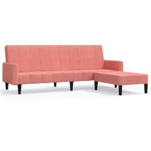 Slaapbank 2-zits met voetenbank fluweel roze