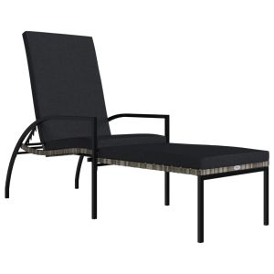Ligbed met voetensteun polyetheen rattan grijs