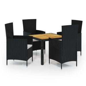 5-delige Tuinset met kussens poly rattan zwart