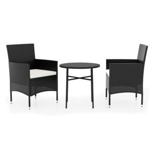 3-delige Tuinset poly rattan zwart
