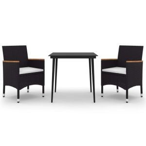3-delige Tuinset met kussens poly rattan en glas