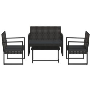 4-delige Loungeset met kussens poly rattan zwart