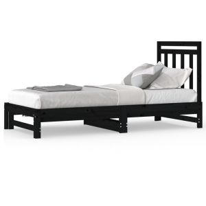 Slaapbank uitschuifbaar massief grenenhout zwart 2x(90x200) cm