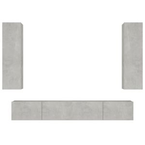 4-delige Tv-meubelset bewerkt hout betongrijs
