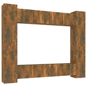 8-delige Tv-meubelset bewerkt hout gerookt eikenkleurig
