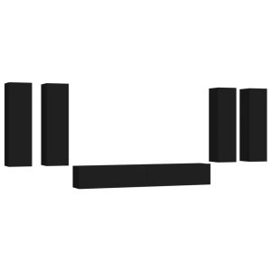 6-delige Tv-meubelset bewerkt hout zwart