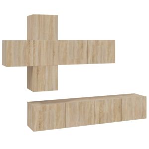 7-delige Tv-meubelset bewerkt hout sonoma eikenkleurig
