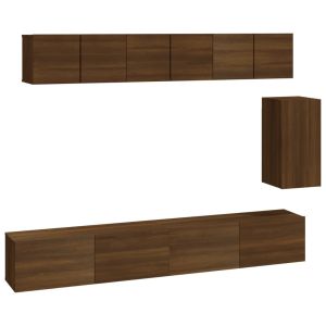 6-delige Tv-meubelset bewerkt hout bruineikenkleurig