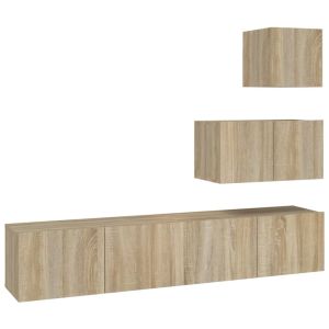 4-delige Tv-meubelset bewerkt hout sonoma eikenkleurig