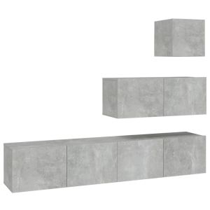 4-delige Tv-meubelset bewerkt hout betongrijs