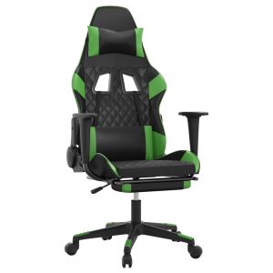 Massage gamestoel met voetensteun kunstleer zwart en groen