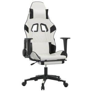 Massage gamestoel met voetensteun kunstleer wit en zwart