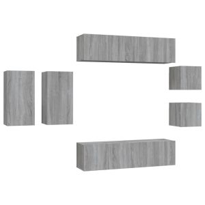 8-delige Tv-meubelset bewerkt hout grijs sonoma eikenkleurig