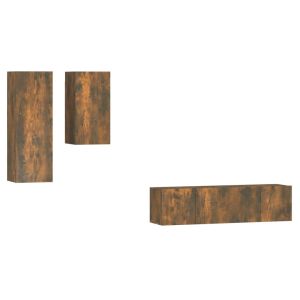 4-delige Tv-meubelset bewerkt hout gerookt eikenkleurig