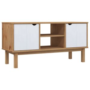Tv-meubel OTTA 113,5x43x57 cm massief grenenhout bruin en wit