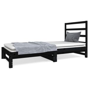 Slaapbank uitschuifbaar massief grenenhout zwart 2x(90x190) cm