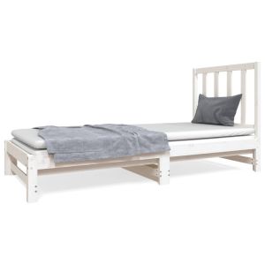 Slaapbank uitschuifbaar massief grenenhout wit 2x(90x190) cm