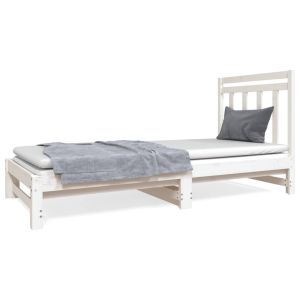 Slaapbank uitschuifbaar massief grenenhout wit 2x(90x190) cm