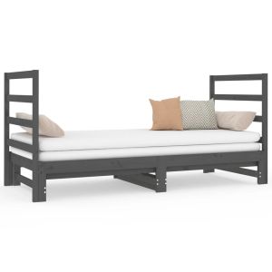 Slaapbank uitschuifbaar massief grenenhout grijs 2x(90x190) cm