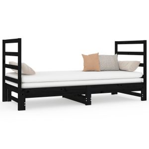 Slaapbank uitschuifbaar massief grenenhout zwart 2x(90x190) cm