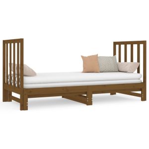Slaapbank uitschuifbaar grenenhout honingbruin 2x(90x190) cm