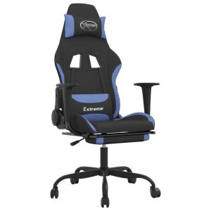 Gamestoel met voetensteun stof zwart en blauw