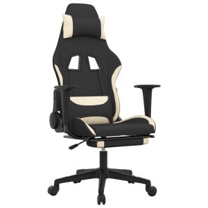 Gamestoel met voetensteun stof zwart en crème