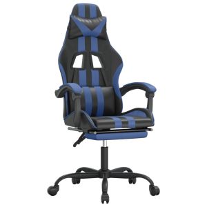 Gamestoel met voetensteun kunstleer zwart en blauw