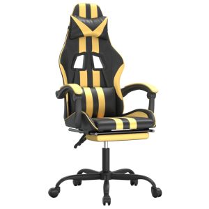 Gamestoel met voetensteun kunstleer zwart en goudkleurig