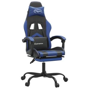 Gamestoel met voetensteun kunstleer zwart en blauw