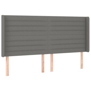 Hoofdbord met randen 203x16x118/128 cm stof donkergrijs