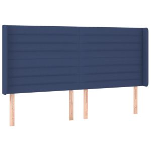 Hoofdbord met randen 203x16x118/128 cm stof blauw