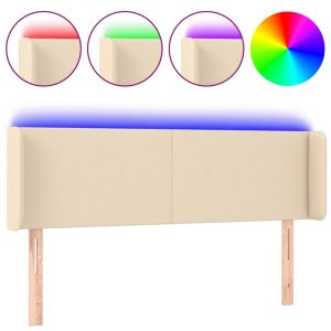 Hoofdbord LED 147x16x78/88 cm stof crèmekleurig