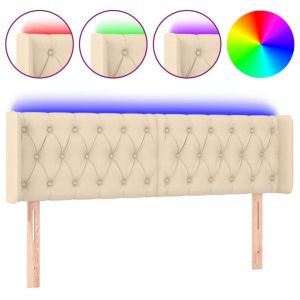 Hoofdbord LED 147x16x78/88 cm stof crèmekleurig