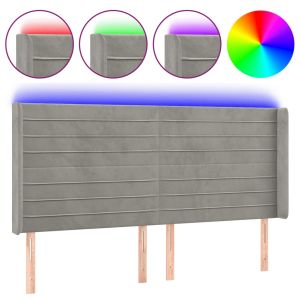 Hoofdbord LED 203x16x118/128 cm fluweel lichtgrijs