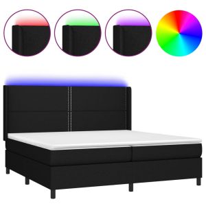 Boxspring met matras en LED stof zwart 200x200 cm