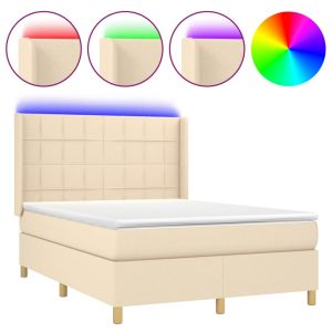 Boxspring met matras en LED stof crèmekleurig 140x190 cm