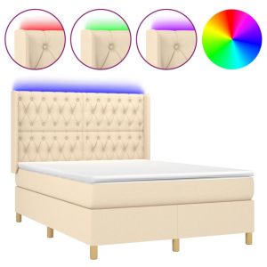 Boxspring met matras en LED stof crèmekleurig 140x190 cm