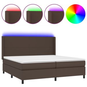 Boxspring met matras en LED kunstleer bruin 200x200 cm