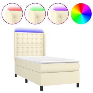 Boxspring met matras en LED kunstleer crèmekleurig 100x200 cm