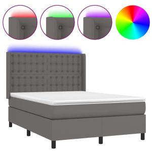 Boxspring met matras en LED kunstleer grijs 140x190 cm